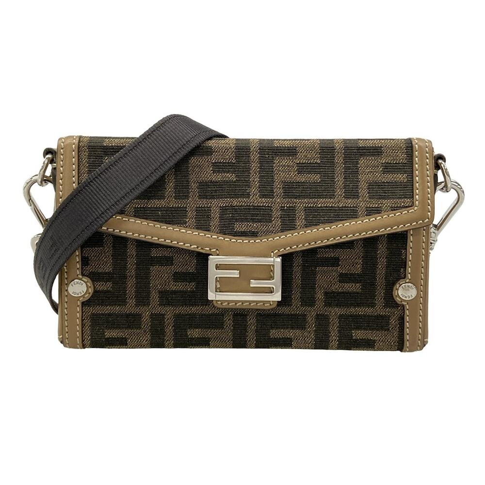 Fendi Shoulder Bag 7AS139 Brown Black Jacquard Leather